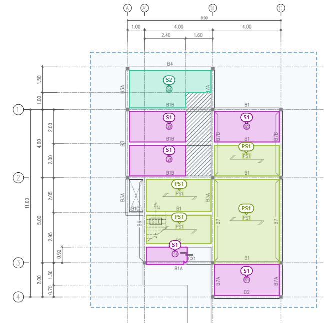 แบบแผ่นพื้นที่ Smart Slab ระบายสีแยกตามเบอร์ PS1 S1 S2